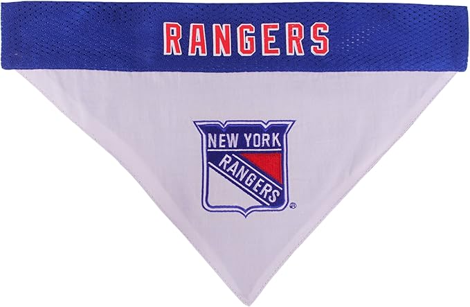 Pets First NHL New York Rangers Reversible Bandana Size XX-Large for Dogs & Cats. 2 Sided Sports Bandana, Premium Embroidery Team Logo, Many NHL Teams Available