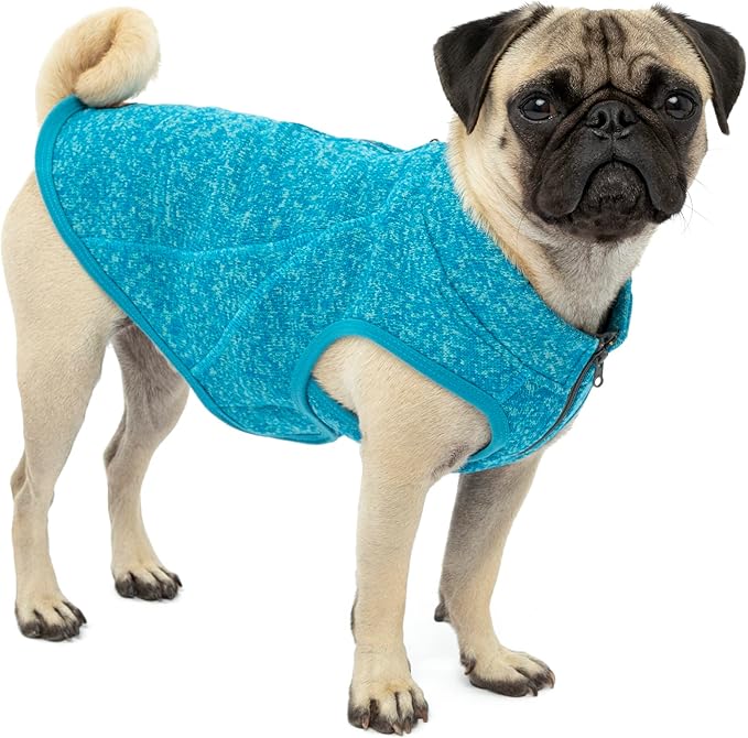Kurgo Core Dog Sweater, Knit Dog Sweater with Fleece Lining, Cold Weather Pet Jacket, Zipper Opening for Harness, Adjustable Neck, Year-Round Sweater for Small Dogs (Heather Blue, Small)
