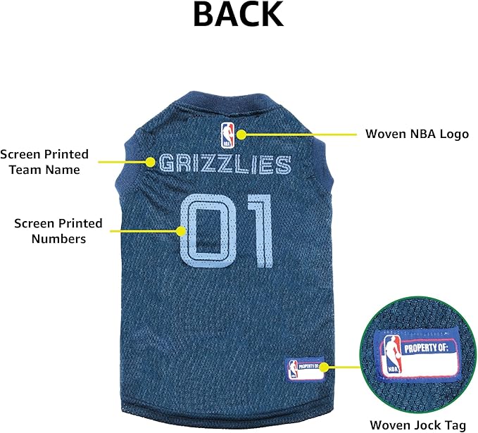 Pets First NBA MEMPHIS GRIZZLIES DOG Jersey, X-Small - Tank Top Basketball Pet Jersey