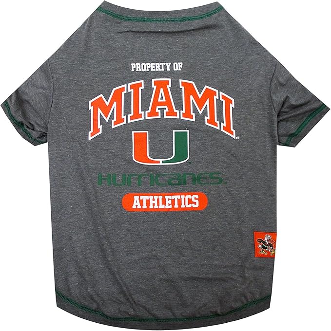 Pets First Collegiate Miami Hurricanes Dog T-Shirt, Medium. - Licensed Shirt for Pets Team Colored with Team Logos.- Premium Stretchable Materials for The Comfrot of Your Dog & Cat.