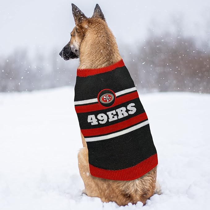 NFL San Francisco 49ers Dog Sweater, Size Large. Warm and Cozy Knit Pet Sweater with NFL Team Logo, Best Puppy Sweater for Large and Small Dogs