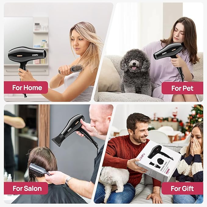 CONFU Hair Dryer, Professional Ionic Salon Blow Dryer with Diffuser for Women and Men, 5X Fast Drying, Powerful and Quiet Hair Blow Dryer for Fast & Easy Styling (1875 Watts)