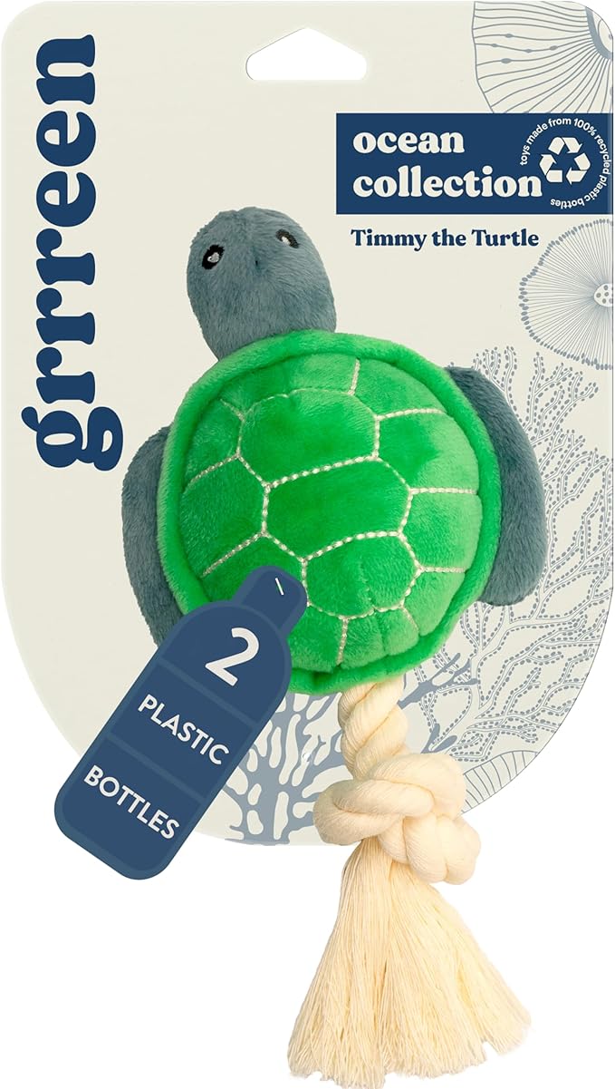 Ocean Collection Dog Toys | Medium Sized Timmy The Turtle | Cute, Durable, & Sustainable Plush Chew Toys for Dogs 25 to 50 lbs | Eco Friendly & 100% Recycled Materials