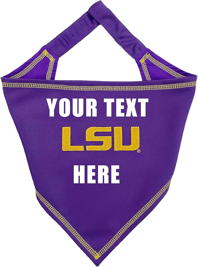 NCAA LSU Tigers Personalized Tie Bandana for Dogs & Cats, Size Large/X-Large. Custom Dog Bandana Scarf Bib for Pet Cat Dog. The Ultimate Game-Day & Party Customizable Bandana