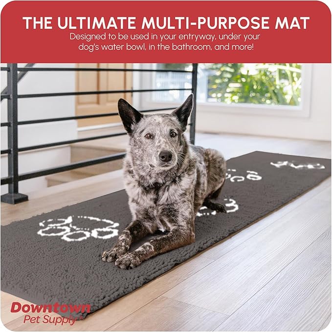 My Doggy Place Microfiber Dog Mat for Muddy Paws, 8' x 2' Ash with Paw Print - Non-Slip, Absorbent and Quick-Drying Dog Paw Cleaning Mat, Washer and Dryer Safe - Hallway Runner