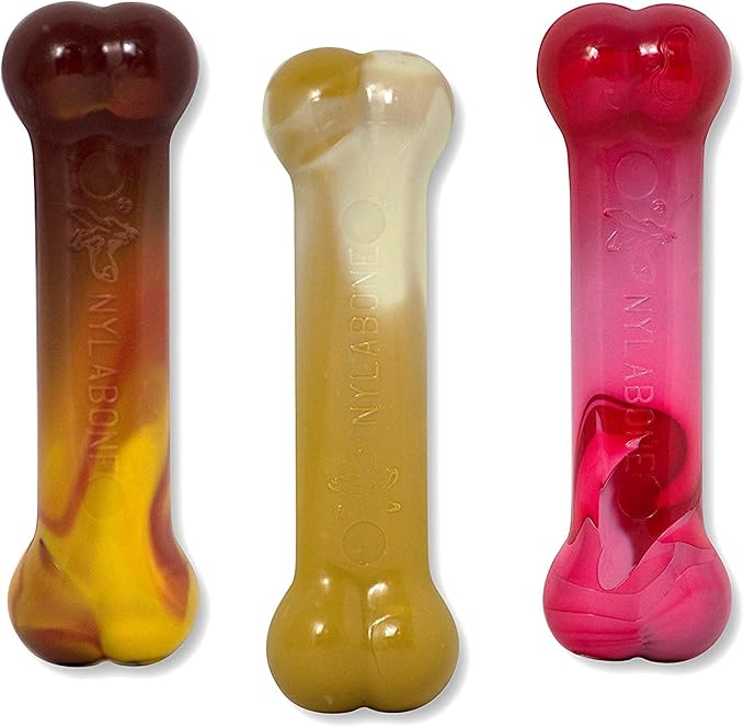 Nylabone Original Bone Power Chew Toy for Dogs, Durable Dog Toys for Aggressive Chewers, Flavor Frenzy Chili Cheese Dog, Popcorn, & Cherry, Small - Up to 25 Ibs, 3 Pack