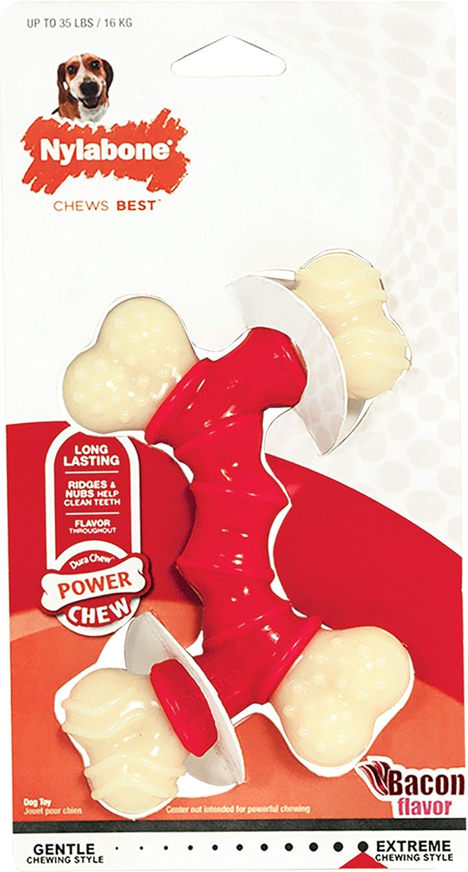 Nylabone Double Bone Power Chew Toy for Dogs, Dog Toys for Aggressive Chewers, Bacon Flavor, Medium - Up to 35 lbs, 1 Count