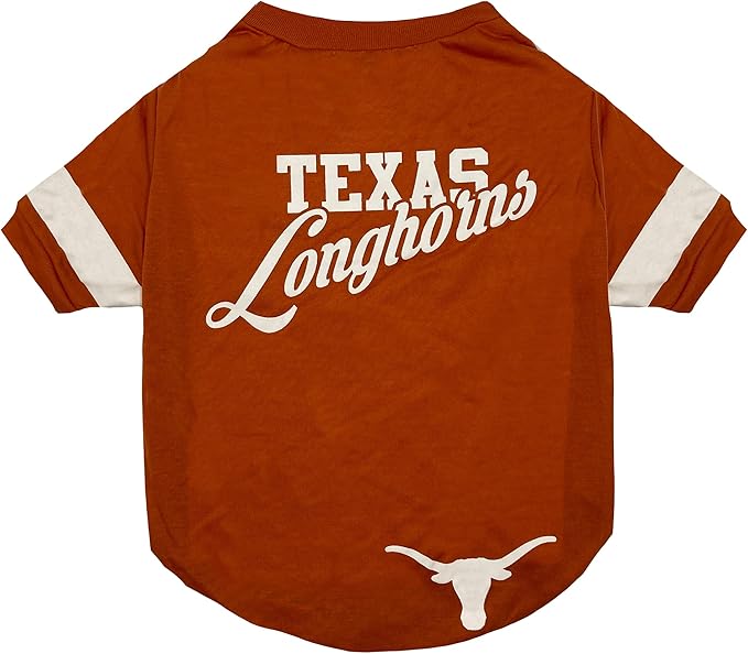 NCAA Texas Longhorns T-Shirt for Dogs & Cats, Small. Football/Basketball Dog Shirt for College NCAA Team Fans. New & Updated Fashionable Stripe Design, Durable & Cute Sports PET TEE Shirt Outfit