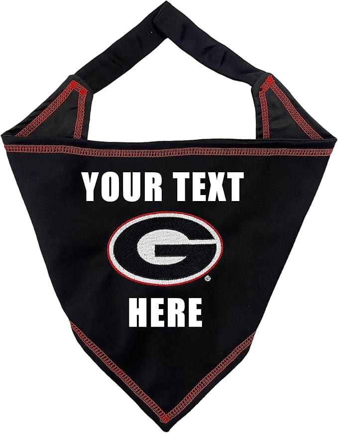 NCAA Georgia Bulldogs Personalized Tie Bandana for Dogs & Cats, Size Small/Medium. Custom Dog Cat Scarf Bib for Pet. Ultimate Game-Day & Party Customizable Bandana