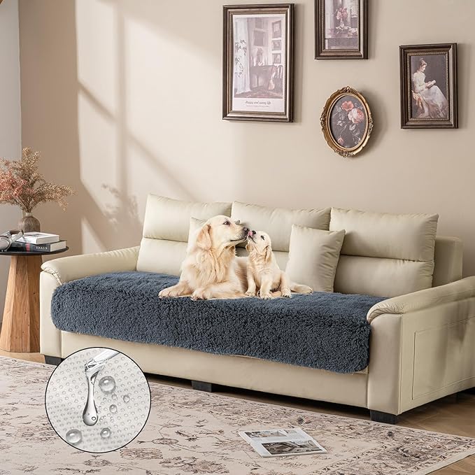 Waterproof Dog Bed Cover, Soft Plush Pet Blanket with Anti-Slip Back for Bed Couch Sofa, Furniture Protector for Small, Medium and Large Dogs and Cats (Noble Grey, 30"x80")