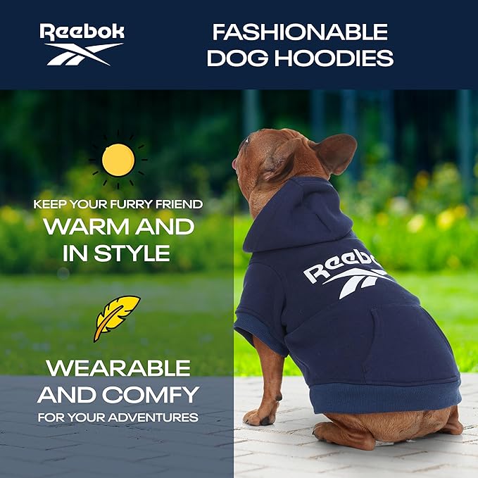 Reebok Dog Hoodie - Fleece Sweater With Leash Hole, Winter Sweatshirt for Small Medium and Large Dogs, Premium Fall Pullover, Cozy Warm Christmas Outfit