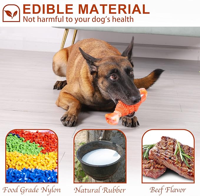 Indestructible Dog Toys for Aggressive Chewers Large Breeds, Durable Squeaky Toys for Super Chewers, Heavy Duty Tough Bone to Keep Them Busy, Interactive Dog Chew for Medium Breed