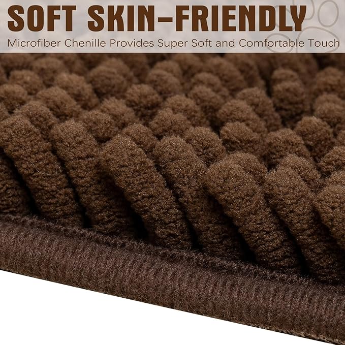 EXPAWLORER Dog Door Mat - Highly Absorbent Microfiber Dog Rug, Soft Chenille Non-Slip Large Pet Paw Cleaning Washable Mud Mat for Bathroom, Brown