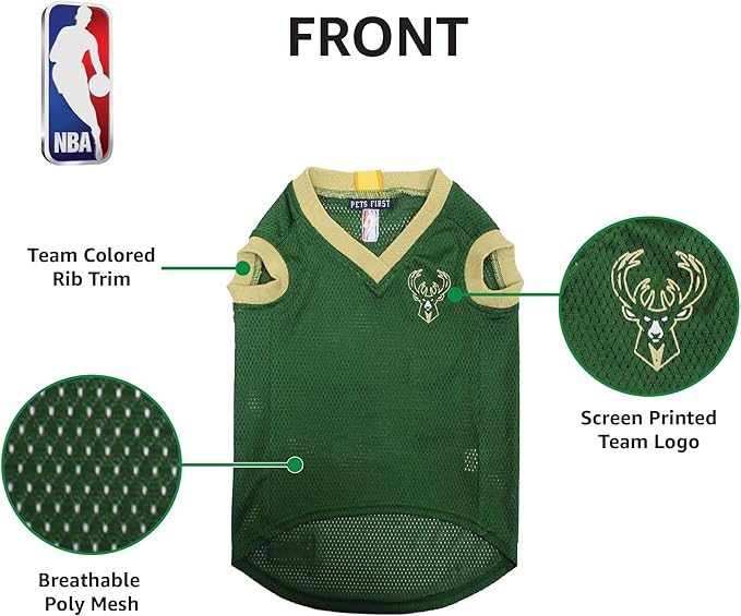 Pets First NBA MILWAUKEE BUCKS DOG Jersey, X-Large - Tank Top Basketball Pet Jersey