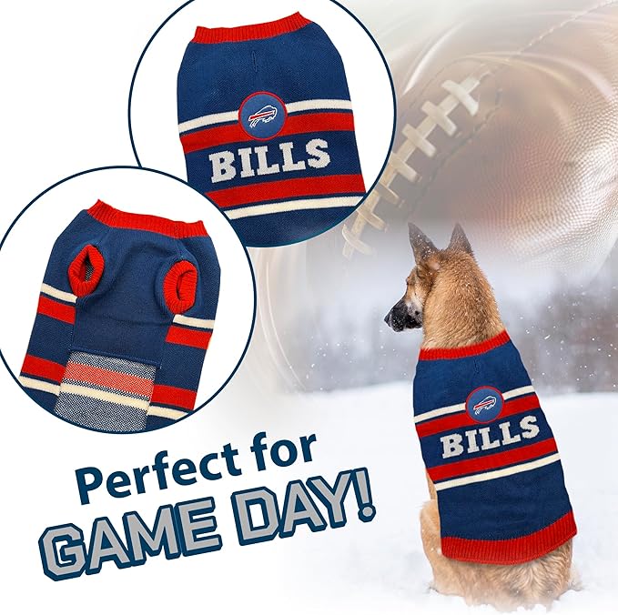 Pets First NFL Buffalo Bills Dog Sweater, Size Small. Warm and Cozy Knit Pet Sweater with NFL Team Logo, Best Puppy Sweater for Large and Small Dogs, Team Color (BUF-4179-SM)