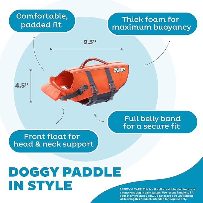 Outward Hound Granby Splash Dog Life Jacket, High-Buoyancy Dog Life Vest for Swimming, Boating, and Water Safety, XS, Orange
