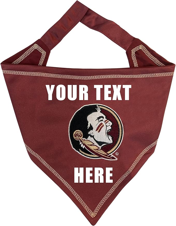 NCAA Florida State Seminoles Personalized Tie Bandana for Dogs & Cats, Size Small/Medium. Custom Dog Bandana Scarf Bib for Pet Cat Dog. The Ultimate Game-Day & Party Customizable Bandana