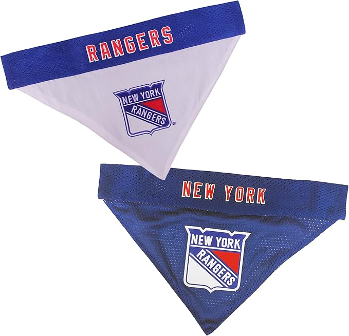 Pets First NHL New York Rangers Reversible Bandana Size XX-Large for Dogs & Cats. 2 Sided Sports Bandana, Premium Embroidery Team Logo, Many NHL Teams Available