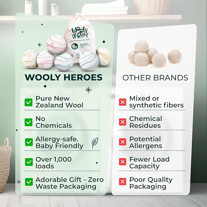 No More Dryer Sheets - Wool Dryer Balls - XL 6-Pack - Eco Dryer Balls - Dryer Balls Laundry Reusable - Softens Laundry Naturally - Reduces Drying Time & Static - with Storage Bag