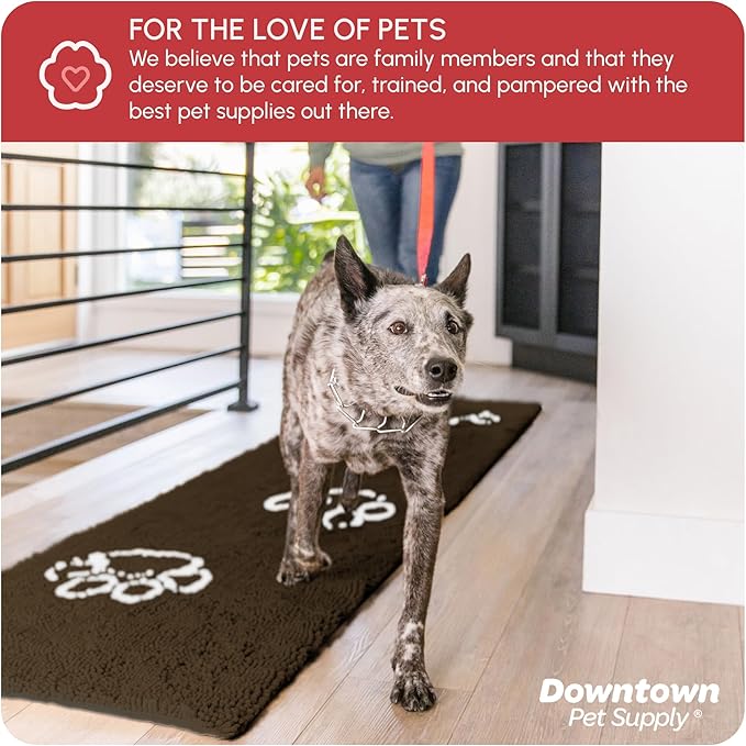 My Doggy Place Microfiber Dog Mat for Muddy Paws, 8' x 2' Brown with Paw Print - Non-Slip, Absorbent and Quick-Drying Dog Paw Cleaning Mat, Washer and Dryer Safe - Hallway Runner