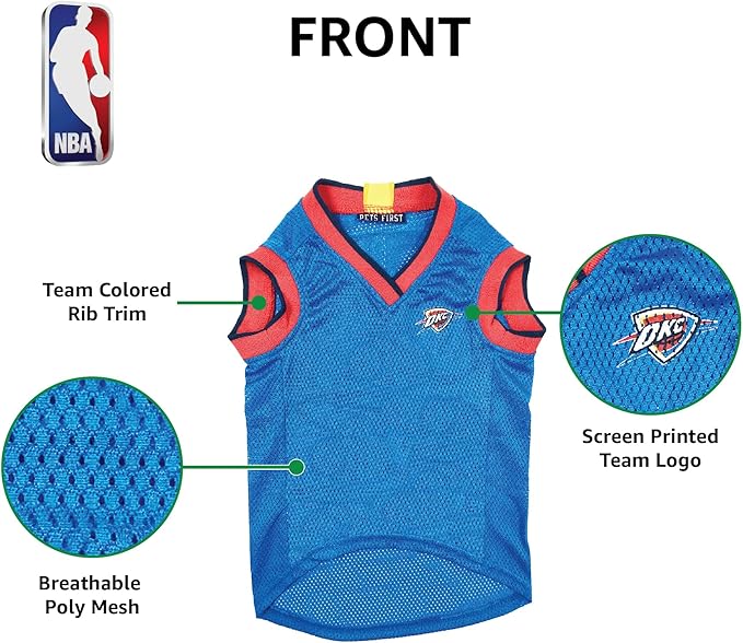 Pets First NBA OKLAHOMA CITY THUNDER DOG Jersey, Large - Tank Top Basketball Pet Jersey
