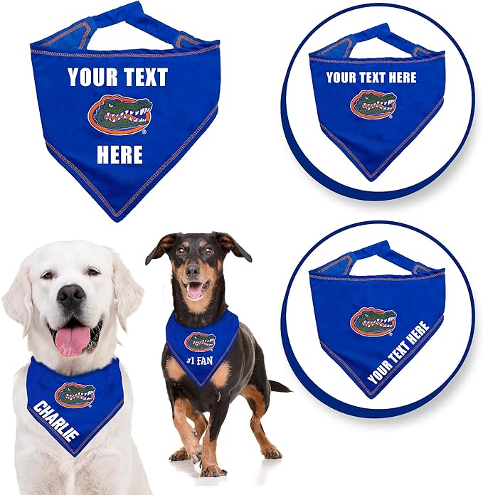 NCAA Florida Gators Personalized Tie Bandana for Dogs & Cats, Size Small/Medium. Custom Dog Bandana Scarf Bib for Pet Cat Dog. The Ultimate Game-Day & Party Customizable Bandana