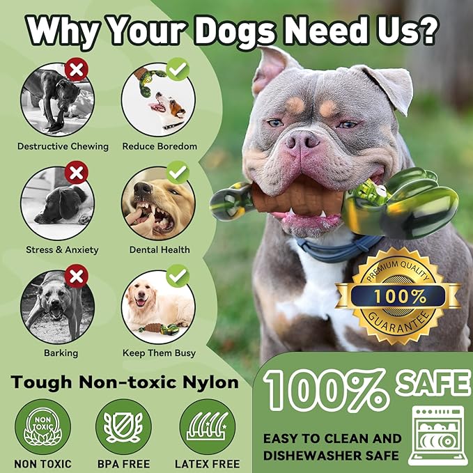 Squeaky Dog Toys for Aggressive Chewers for Large Dogs, Interactive Dog Chew Toy to Keep Them Busy, Indestructible Squeaky Dog Toys, Tough Toy for Medium/Large Dogs (Green)