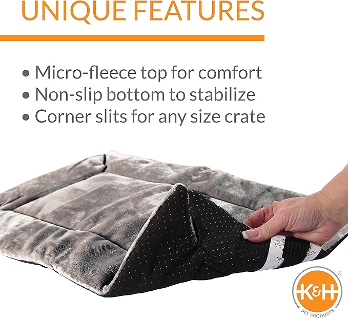 K&H Pet Products Self-Warming Dog Crate Pad, Large Self Heated Dog & Cat Bed Mat, Portable, Machine Washable, No Electric Needed, Adjustable Fit, Non-Slip Bottom - Large 37 X 25in Gray
