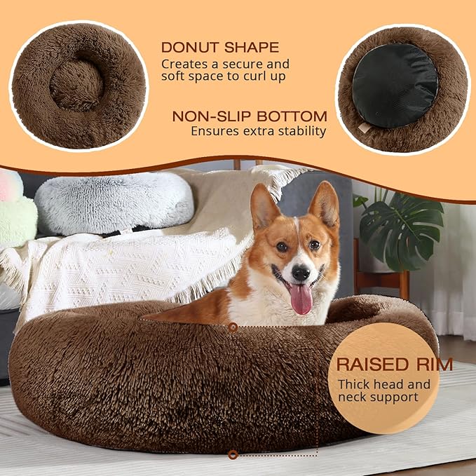 JOLLYVOGUE Dog Bed, Calming Anti-Anxiety Large Dog Bed, Fluffy Donut Cushion for Medium and Large Pets (27"/30"/36")