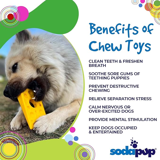 SodaPup Swiss Cheese Wedge – Durable Dog Chew Toy Made in USA from Non-Toxic, Pet Safe, Food Safe Nylon for Mental Stimulation, Clean Teeth, Fresh Breath, Problem Chewing, Calming Nerves & More