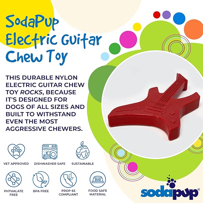 SodaPup Electric Guitar – Durable Dog Chew Toy Made in USA from Non-Toxic, Pet Safe, Food Safe Nylon Material for Mental Stimulation, Clean Teeth, Fresh Breath, Problem Chewing, Calming Nerves & More