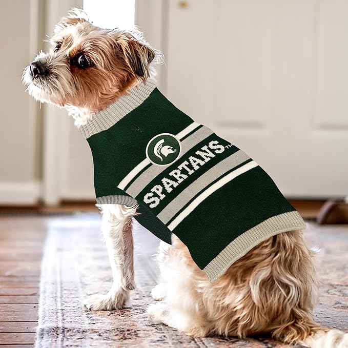 Pets First NCAA Michigan State Spartans Dog Sweater, Size Extra Small. Warm and Cozy Knit Pet Sweater with NCAA Team Logo, Best Puppy Sweater for Large and Small Dogs, Team Color (MS-4179-XS)