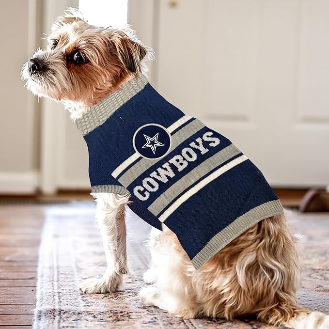 Pets First NFL Dallas Cowboys Dog Sweater, Size Small. Warm and Cozy Knit Pet Sweater with NFL Team Logo, Best Puppy Sweater for Large and Small Dogs, Team Color (DAL-4179-SM)