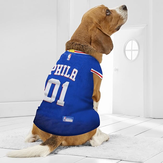 Pets First NBA PHILADELPHIA 76ERS DOG Jersey, Medium - Tank Top Basketball Pet Jersey (76R-4047-MD)