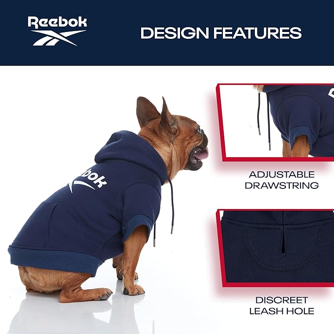 Reebok Dog Hoodie - Fleece Sweater With Leash Hole, Winter Sweatshirt for Small Medium and Large Dogs, Premium Fall Pullover, Cozy Warm Christmas Outfit