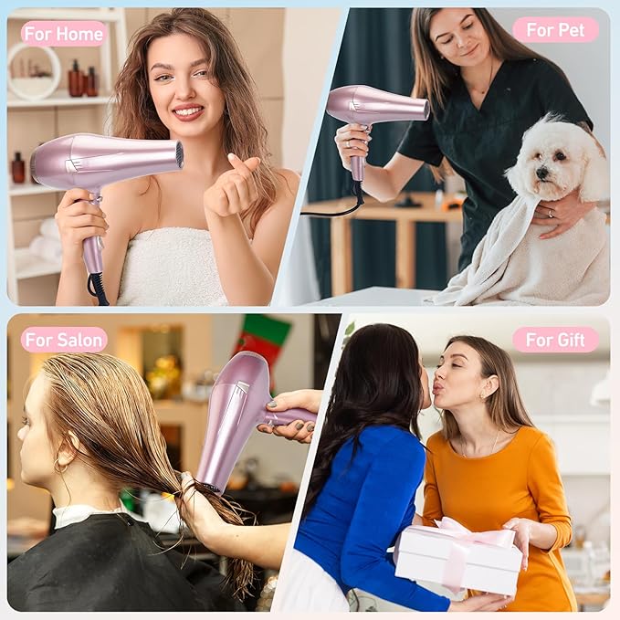 CONFU Hair Dryer, Professional Ionic Salon Blow Dryer with Diffuser for Women and Men, 5X Fast Drying, Powerful and Quiet Hair Blow Dryer for Fast & Easy Styling (1875 Watts)