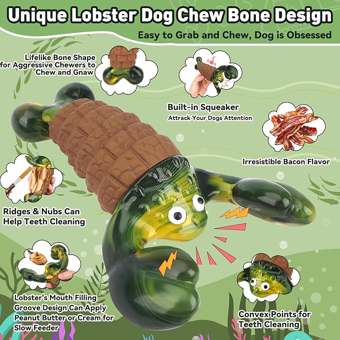 Squeaky Dog Toys for Aggressive Chewers for Large Dogs, Interactive Dog Chew Toy to Keep Them Busy, Indestructible Squeaky Dog Toys, Tough Toy for Medium/Large Dogs (Green)