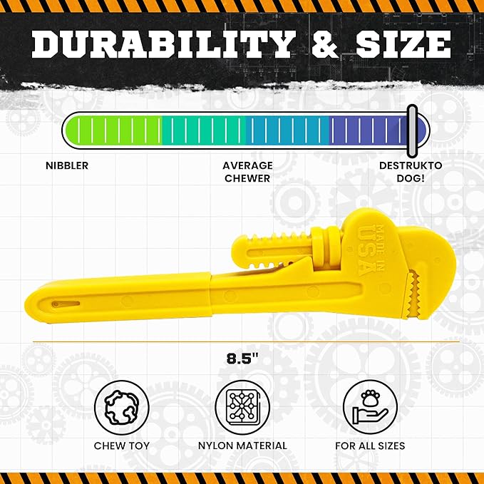 SodaPup Industrial Dog Pipe Wrench – Durable Dog Chew Toy Made in USA from Non-Toxic, Pet Safe, Food Safe Nylon Material for Mental Stimulation, Clean Teeth, Fresh Breath, Problem Chewing, & More