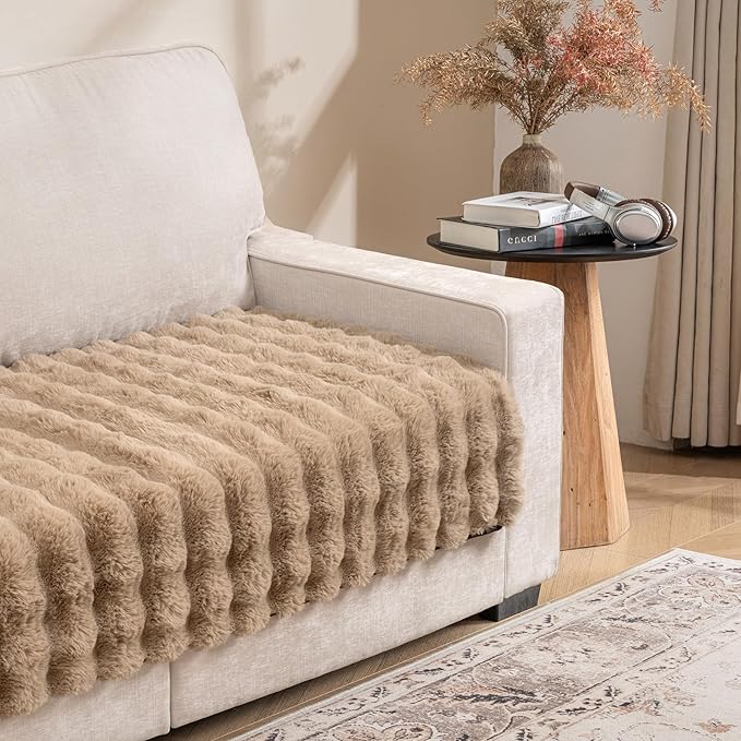 Waterproof Dog Bed Cover, Soft Plush Pet Blanket with Anti-Slip Back for Bed Couch Sofa, Furniture Protector for Small, Medium and Large Dogs and Cats (Lightbrown-Bubble, 30"x53")