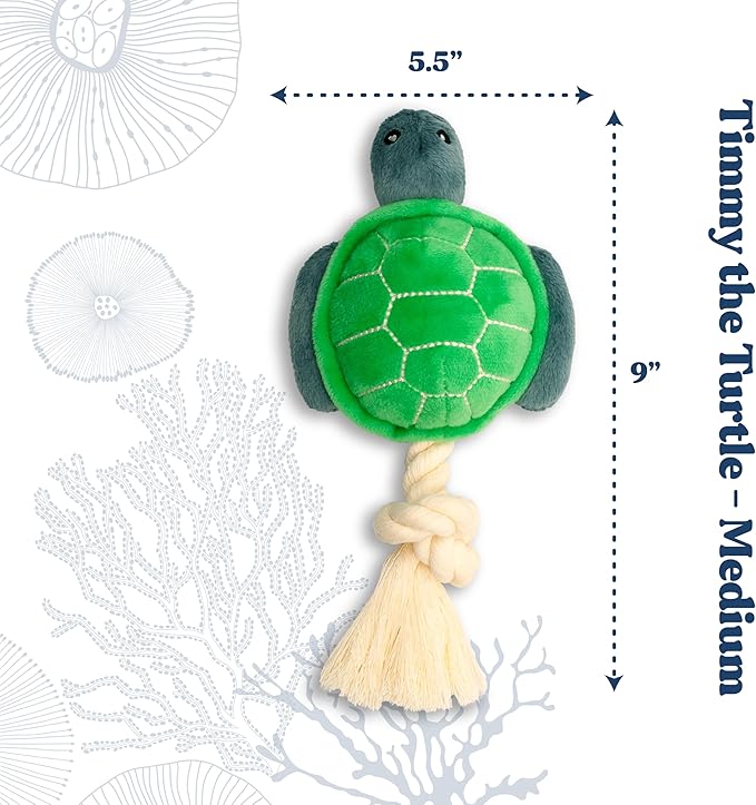 Ocean Collection Dog Toys | Medium Sized Timmy The Turtle | Cute, Durable, & Sustainable Plush Chew Toys for Dogs 25 to 50 lbs | Eco Friendly & 100% Recycled Materials
