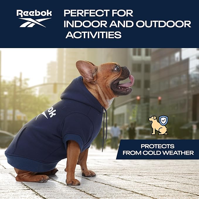 Reebok Dog Hoodie - Fleece Sweater With Leash Hole, Winter Sweatshirt for Small Medium and Large Dogs, Premium Fall Pullover, Cozy Warm Christmas Outfit