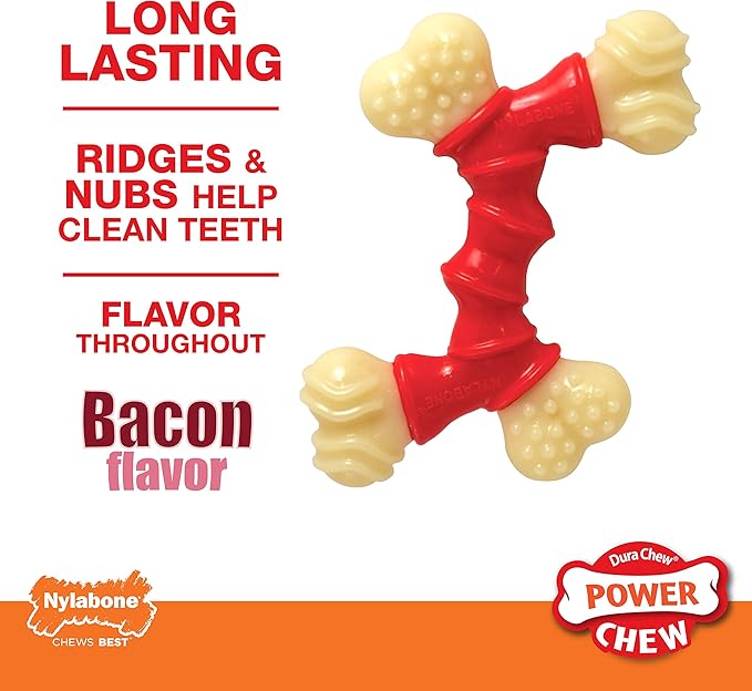 Nylabone Double Bone Power Chew Toy for Dogs, Dog Toys for Aggressive Chewers, Bacon Flavor, X-Large - 50+ lbs, 1 Count