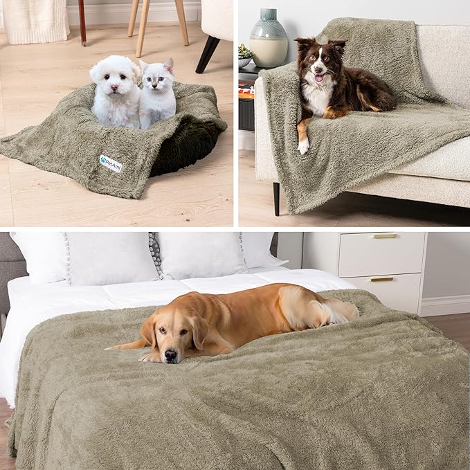 PetAmi Fluffy Waterproof Dog Blanket for Medium Large Dogs, Soft Warm Pet Sherpa Throw Pee Proof Couch Cover, Reversible Cat Bed Blanket Sofa Protector, Plush Washable Pad (Taupe Camel, 40x60)