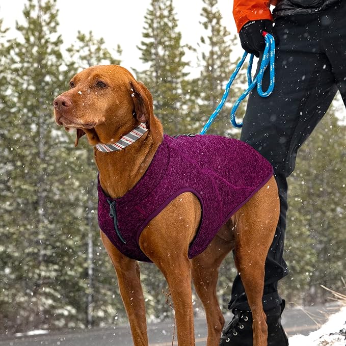 Kurgo Core Dog Sweater, Knit Dog Sweater with Fleece Lining, Cold Weather Pet Jacket, Zipper Opening for Harness, Adjustable Neck, Year-Round Sweater for Large Dogs (Heather Violet, X-Large)
