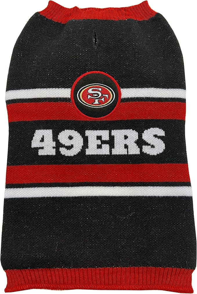 NFL San Francisco 49ers Dog Sweater, Size Large. Warm and Cozy Knit Pet Sweater with NFL Team Logo, Best Puppy Sweater for Large and Small Dogs