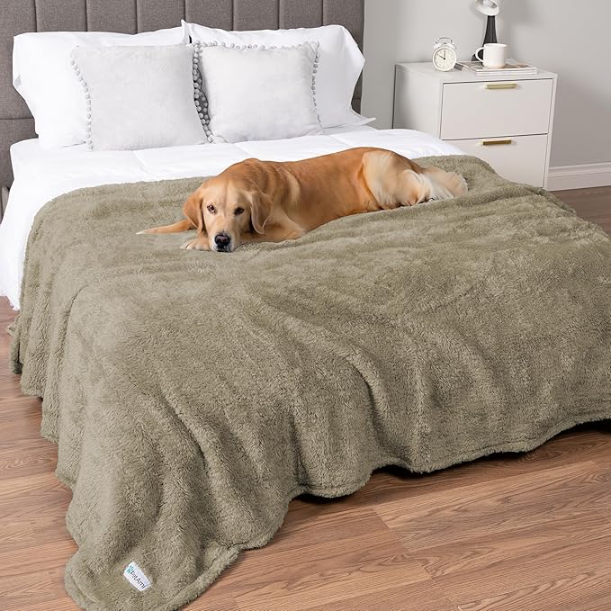 PetAmi Fluffy Waterproof Dog Blanket for Bed Large Dogs, Soft Warm Pet Sherpa Throw Pee Proof Couch Cover, Reversible Cat Blanket Sofa Crate Kennel Protector, Washable Mat (Taupe Camel, 60x80)