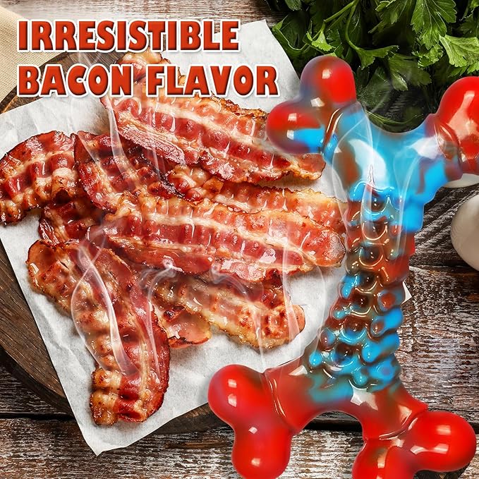 Tough Dog Toys for Aggressive Chewers, 2 Pack Indestructible Dog Chewers for Medium Large Breeds, Dogs Chew Toys Bone to Keep Them Busy, Boredom for Large Breed, Bacon Flavor