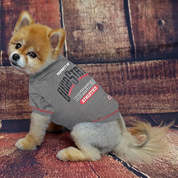 Pets First Collegiate OHIO STATE BUCKEYES Dog T-Shirt, Small. - Licensed Shirt for Pets Team Colored with Team Logos.- Premium Stretchable Materials for the Comfrot of your Dog & Cat.