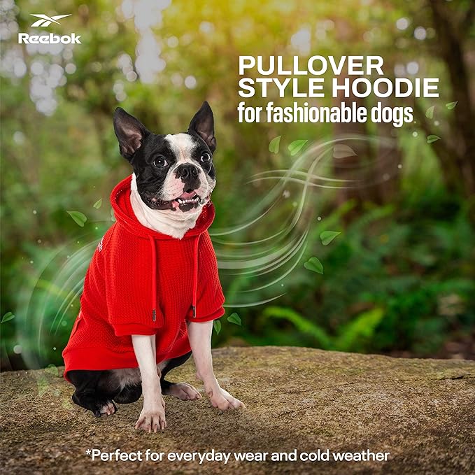 Reebok Fleece Hoodie - Dog Sweater With Leash Hole for Small, Medium and Large Dogs, Premium Fall Pullover, Cozy Warm Winter Sweatshirt, Perfect Christmas Outfit