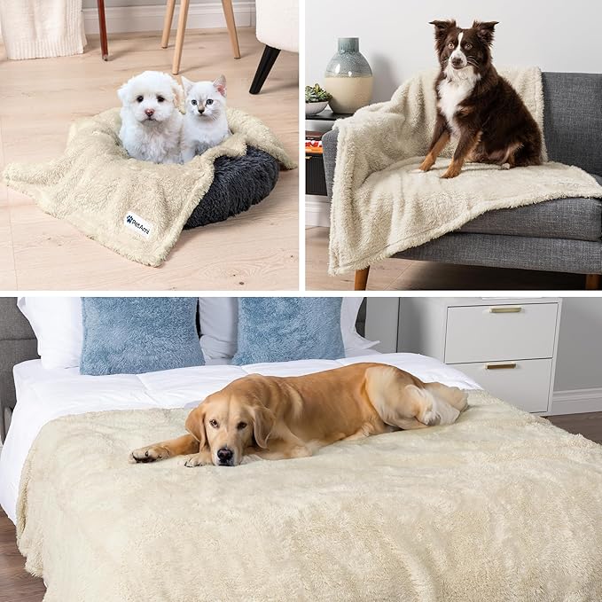 PetAmi Fluffy Waterproof Dog Blanket for Small Medium Dogs, Soft Warm Pet Sherpa Throw Pee Proof Couch Cover, Reversible Cat Puppy Bed Blanket Sofa Protector, Plush Washable Pad (Beige Cream, 29x40)